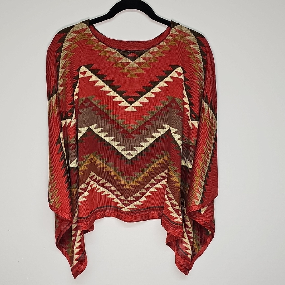 Peruvian Connection Navaho Cropped Poncho, Rust Brown, Pima Cotton, Size M, NEW